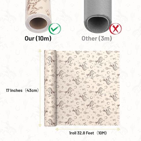 FISHLONO Western Cowboy Wrapping Paper Roll – Brown Gift Wrap with Cowboy Wild Horses, Boots, Hat and Cactus Design, Mini Roll 17 Inch x 32.8 Feet (46.45 sq.ft.), Birthday, Baby Shower, DIY Crafts in Saudi Arabia