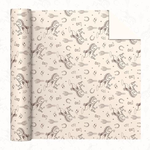 FISHLONO Western Cowboy Wrapping Paper Roll – Brown Gift Wrap with Cowboy Wild Horses, Boots, Hat and Cactus Design, Mini Roll 17 Inch x 32.8 Feet (46.45 sq.ft.), Birthday, Baby Shower, DIY Crafts in Saudi Arabia