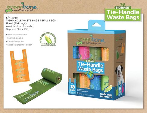 Bio Base Tie Handle Bags 12 rolls - 144 refills Leak Proof in Kuwait