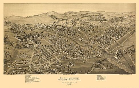 MAPS OF THE PAST Historic Panoramic View - Jeannette Pennsylvania - Fowler 1897-36.23 x 23 - Vintage Wall Art in Saudi Arabia