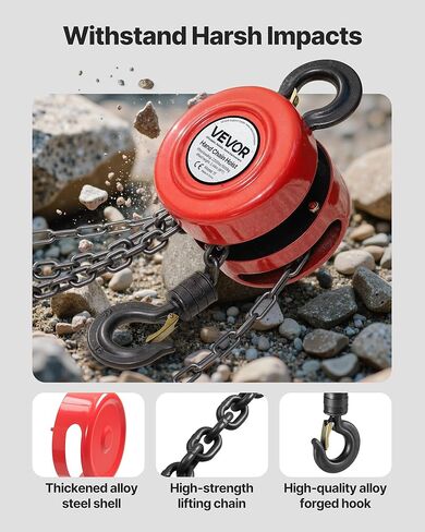 رافعة سلسلة يدوية VEVOR، كتلة سلسلة سعة 2200 رطل/1 طن، كتلة سلسلة يدوية رفع 10 أقدام/3 أمتار، رافعة يدوية مع هيكل فولاذي من الدرجة الصناعية لرفع جيد في النقل وورشة العمل، أسود in Kuwait