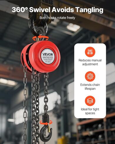 رافعة سلسلة يدوية VEVOR، كتلة سلسلة سعة 2200 رطل/1 طن، كتلة سلسلة يدوية رفع 10 أقدام/3 أمتار، رافعة يدوية مع هيكل فولاذي من الدرجة الصناعية لرفع جيد في النقل وورشة العمل، أسود in Kuwait