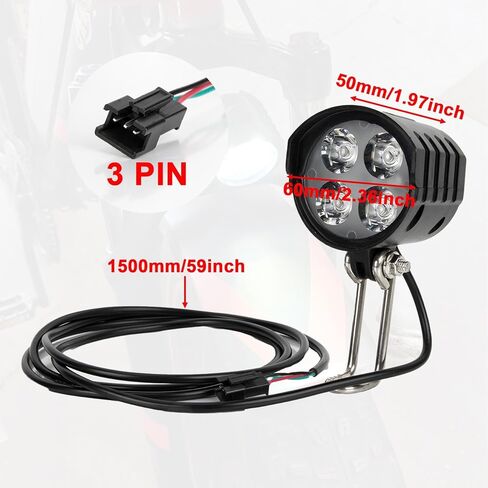 Ebike Headlight 3 Pin - PSLER 36V-72V Bike Light Bar, Electric Bike Front Light with Horn in Saudi Arabia
