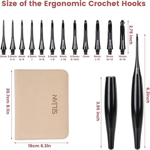 liomey Interchangeable Crochet Hook Set US Sizes E-4 to N-15 (3mm-10mm) with 12 Hooks Ergonomic Oxidation Handles Crochet Kit for Beginners and Experts, Durable Aluminum Hooks for Yarn Craft in Saudi Arabia