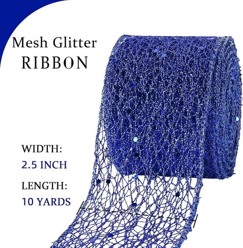 2.5 Inches Silver Mesh Glitter Wired Ribbon 10 Yards Mesh Sparkling Wired Ribbon for Christmas Tree Gift Wrapping Craft Wreath in Saudi Arabia