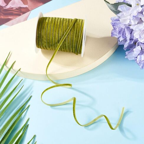 50 Yards/Roll Olive Single Face Velvet Ribbons Flat 3mm (0.12inch) with Spool for Gift Packing Wedding Decoration DIY Crafts Christmas Wreath Party Decoration Hair Bow Making in Saudi Arabia