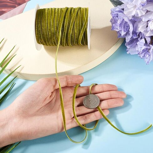 50 Yards/Roll Olive Single Face Velvet Ribbons Flat 3mm (0.12inch) with Spool for Gift Packing Wedding Decoration DIY Crafts Christmas Wreath Party Decoration Hair Bow Making in Saudi Arabia