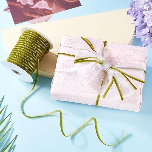 50 Yards/Roll Olive Single Face Velvet Ribbons Flat 3mm (0.12inch) with Spool for Gift Packing Wedding Decoration DIY Crafts Christmas Wreath Party Decoration Hair Bow Making in Saudi Arabia
