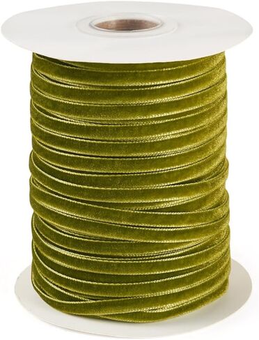 50 Yards/Roll Olive Single Face Velvet Ribbons Flat 3mm (0.12inch) with Spool for Gift Packing Wedding Decoration DIY Crafts Christmas Wreath Party Decoration Hair Bow Making in Saudi Arabia