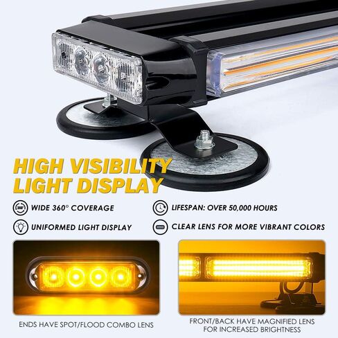Xprite Amber COB LED على السطح ستروب وامض ضوء بار مزدوج الجانب 21 بوصة عالي الوضوح للتحذير من مخاطر الطوارئ منارة أضواء مع قاعدة مغناطيسية لمركبات السلامة وشاحنات السحب وسيارات الالتقاط ومحراث الثلج in Saudi Arabia