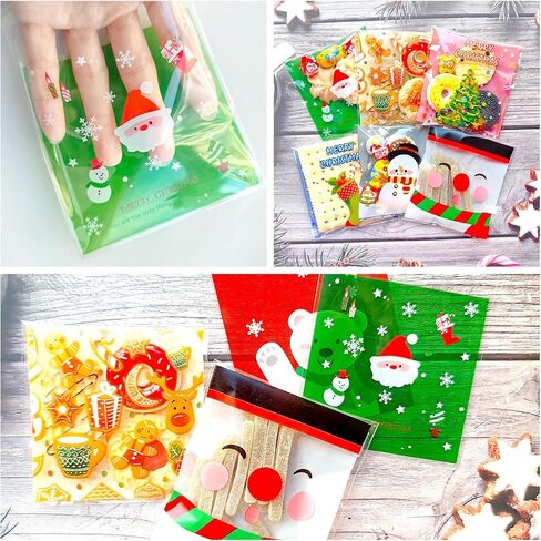 UTOYSOV 550 PCS Christmas Candy Bags,12 Styles Self Adhesive Trick Candy Bag, Clear Treat Cookie Bags for Party Gift Supplies, Cellophane Christmas Goodie Bag in Saudi Arabia