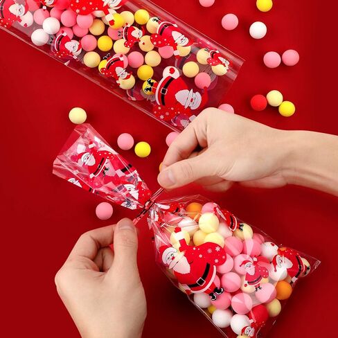 Outus 180 Pcs Christmas Cellophane Bags Candy Cookies Treat Bags Christmas Trees Santa Buffalo Plaid Snowflake Cello Gifts Bags with 200 Counts Twist Ties for Xmas Theme Party Supplies, 12 Styles in Saudi Arabia