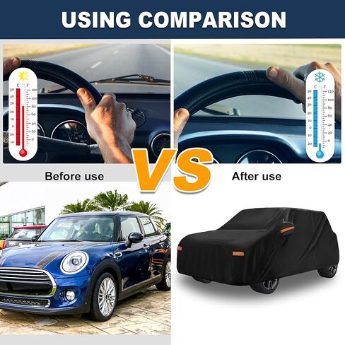 ACROPIX 210D-PU Black Car Cover Waterproof All Weather Full Exterior Cover Rain Hail Sun Protector Car Cover Fit for Mini Cooper 4DR - Pack of 1 in Saudi Arabia