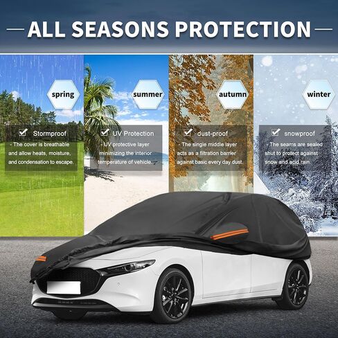 X AUTOHAUX Car Cover Outdoor Waterproof Sun Rain Snow Hail Protection with Left Side Door Zipper Aluminum Film for Mazda3 Hatchback in Saudi Arabia