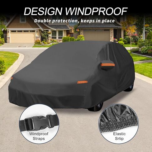 X AUTOHAUX Car Cover Outdoor Waterproof Sun Rain Snow Hail Protection with Left Side Door Zipper Aluminum Film for Mazda3 Hatchback in Saudi Arabia