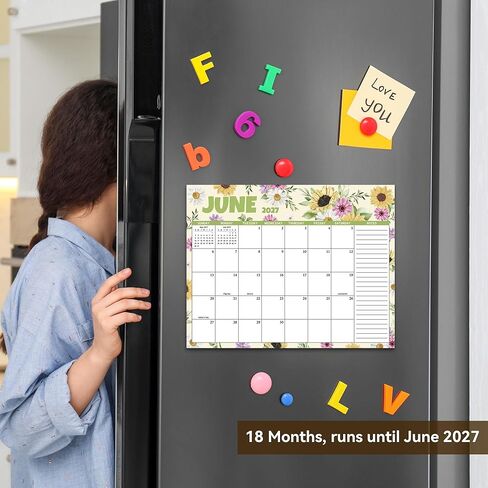 2026 Magnetic Calendar for Refrigerator, 18 Months Fridge Calendar from January 2026 to June 2027, 11.5"x9" Monthly Planner with Magnet Back for Family & Kitchen Monthly Organization in Saudi Arabia
