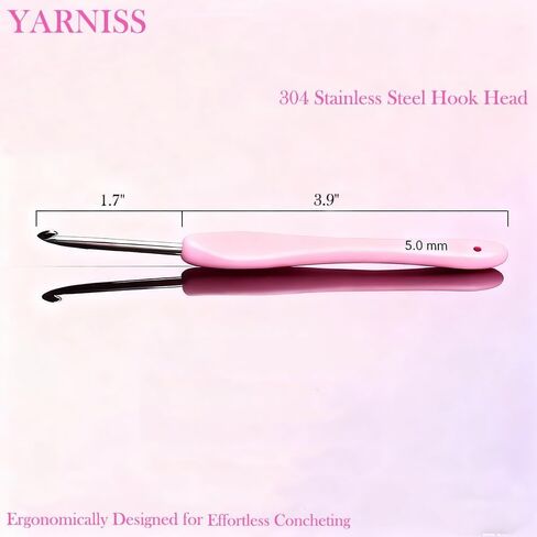 Yarniss 5.0mm Ergonomic Crochet Hook with Comfortable Handle, Hand-Polished Stainless Steel Hook, Ideal for Beginners and Experienced Enthusiasts in Saudi Arabia