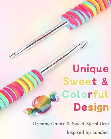 5 Sizes Crochet Hooks for Beginners 3.5mm(E)-6.0mm(J), Gradient Rainbow Ergonomic Grip for Arthritic, Extra Long Aluminum Crochet Needles, Ideal Crocheting Set Gift in Saudi Arabia