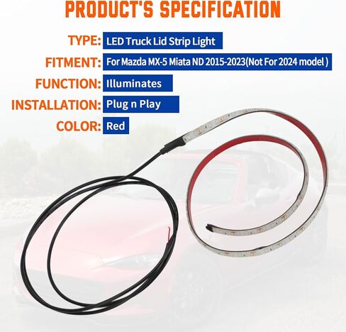 شريط إضاءة LED لغطاء الشاحنة لسيارة Mazda MX-5 Miata ND 2015-2023، لون أحمر مقاوم للماء وشريط إضاءة LED ساطع ليس لطراز 2024 فصاعدًا للتوصيل والتشغيل in Saudi Arabia