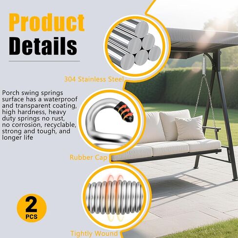 2 Pack Porch Swing Springs, Premium Stainless Steel Heavy Duty Springs, 1300 LB Rust Resistant Swing Springs for Swings & Hammocks (Silver) in Saudi Arabia