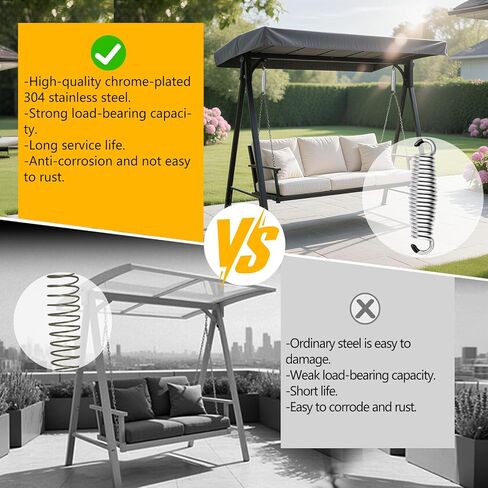 2 Pack Porch Swing Springs, Premium Stainless Steel Heavy Duty Springs, 1300 LB Rust Resistant Swing Springs for Swings & Hammocks (Silver) in Saudi Arabia