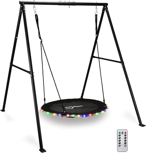 440lbs Swing Set for Backyard with 40 inch LED Saucer Swing and Heavy-Duty A-Frame Metal Stand, Swing Set Outdoor for Kids in Saudi Arabia