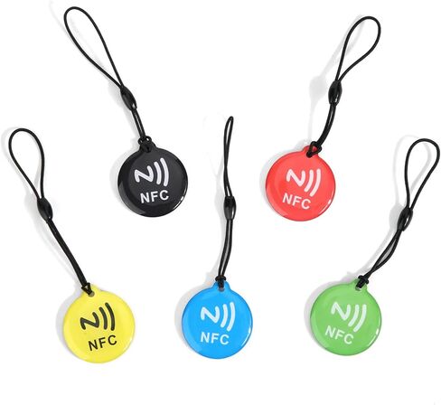 BOXOB 5 قطع علامات NFC، بطاقات فارغة قابلة للبرمجة مقاومة للماء Ntag 215 سلسلة مفاتيح تعمل مع جميع الهواتف والأجهزة التي تدعم تقنية NFC in Kuwait