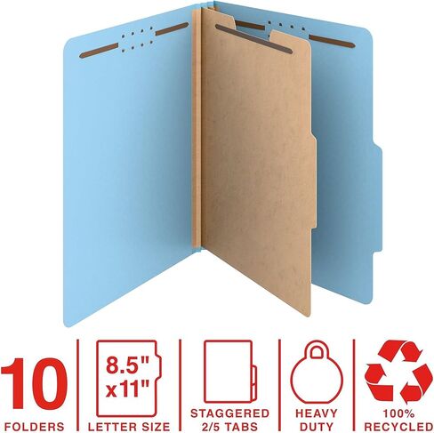 Staples Heavy Duty Pressboard Classification Folder, 1-Divider, 2" Expansion, Letter Size, Light Blue, 10/Pack (ST62740) in Saudi Arabia