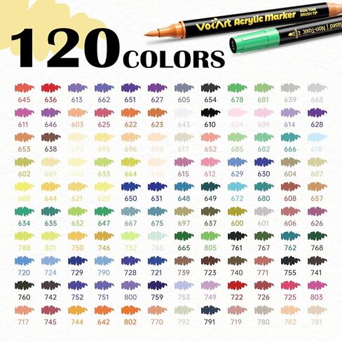 VOKART 60 Colors Acrylic Paint Markers - 30 Dual Brush Tip Paint Pens Including 2 Metallic Colors for Rock, Canvas, Fabric, Wood, Glass, Ceramic - Art Supplies for Artists, Kids, DIY & Holiday Decor in Kuwait