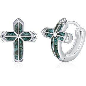 Turquoise Hoop Earrings for Women 925 Sterling Silver Small Black Huggie Hinged Hoops Protection Earrings Western Native American Jewelry Gift for Men in Kuwait