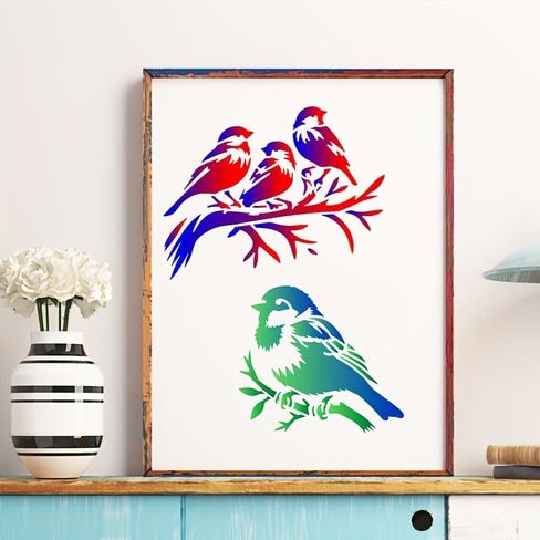 Birds Stencils for Painting on Wood Crafts - Reusable Hummingbird on Tree Branch Stencil for Card Making, Wall, Fabric, Shirt, Furniture in Saudi Arabia