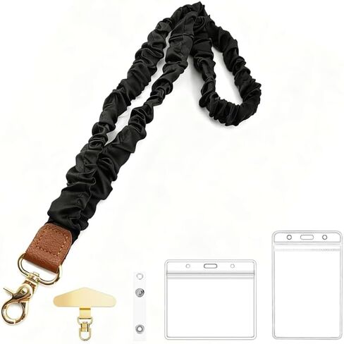 Scrunchie Lanyard for ID Badges Cellphone Keys,Stretchy Lanyards for Teachers,Retractable Teacher Neck Lanyard with ID Card Holder Phone Tether for Women (Black) in Saudi Arabia