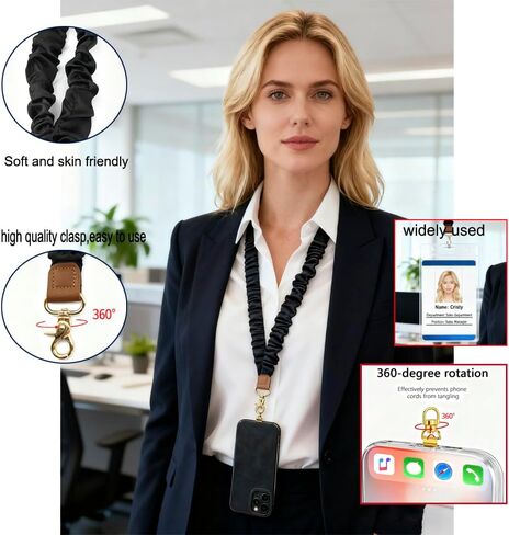 Scrunchie Lanyard for ID Badges Cellphone Keys,Stretchy Lanyards for Teachers,Retractable Teacher Neck Lanyard with ID Card Holder Phone Tether for Women (Black) in Saudi Arabia