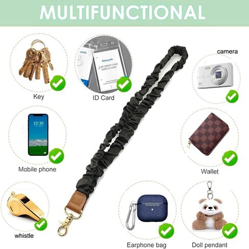 Scrunchie Lanyard for ID Badges Cellphone Keys,Stretchy Lanyards for Teachers,Retractable Teacher Neck Lanyard with ID Card Holder Phone Tether for Women (Black) in Saudi Arabia
