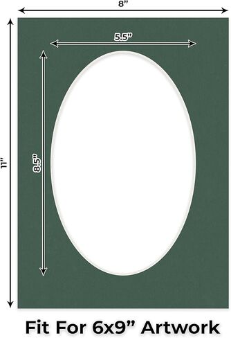 8x11 Mat Bevel Cut for 6x9 Photos - Precut Hunter Green Oval Shaped Photo Mat Board Opening - Acid Free Matte to Protect Your Pictures - Bevel Cut for Family Photos, Pack of 1 Matboard in Saudi Arabia