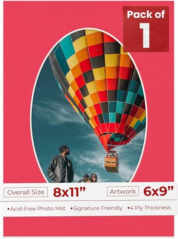 8x11 Mat Bevel Cut for 6x9 Photos - Precut Aquamarine Blue Oval Shaped Photo Mat Board Opening - Acid Free Matte to Protect Your Pictures - Bevel Cut for Family Photos, Pack of 1 Matboard in Kuwait