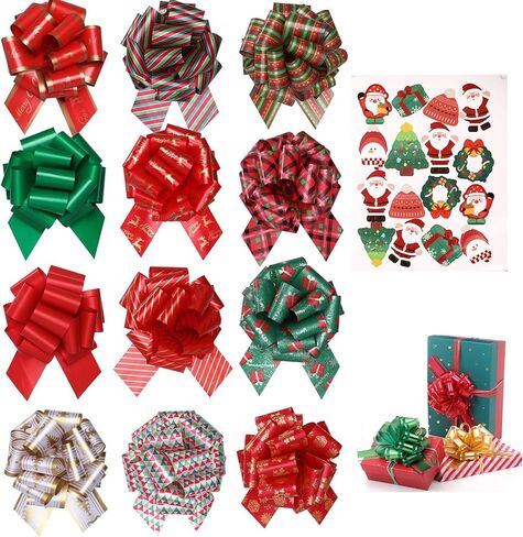 12 pcs Christmas Bows for Gift Wrapping,5 inch Wide Christmas Pull Bows for Presents,Xmas Gift Bows for Gift Baskets,Christmas Tree,Christmas Decorations,Wine Bottles（Mixed Color ） in Saudi Arabia