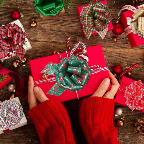 12 pcs Christmas Bows for Gift Wrapping,5 inch Wide Christmas Pull Bows for Presents,Xmas Gift Bows for Gift Baskets,Christmas Tree,Christmas Decorations,Wine Bottles（Mixed Color ） in Saudi Arabia