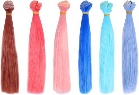 Garneck 6pcs Multi-Color Doll Hair for Crafts: Heat Resistant Straight Doll Wig Set for Rerooting Synthetic Fiber Hair Extensions Accessories Making Dolly & Figurine Supplies(7.87in) in Saudi Arabia