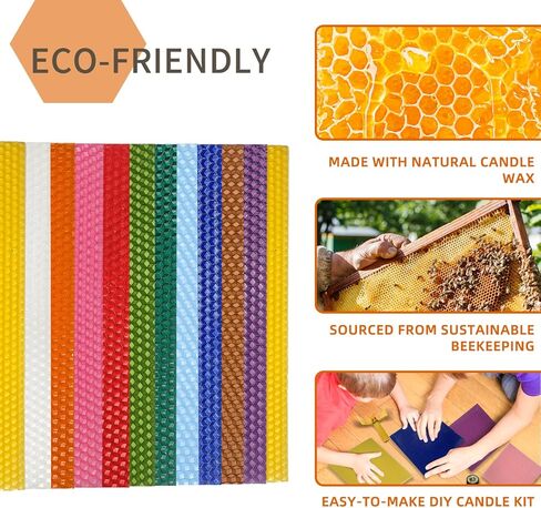 kissingfish Beeswax Candle Making Kit, Colored Beeswax Candle Sheets 12 Pcs, Full DIY Candle Making Kit Include 10 Cotton Candle Wicks,6 Bee Ornaments Decor, 50cm Lace, 6 Gift Tags with Paper Rope in Saudi Arabia