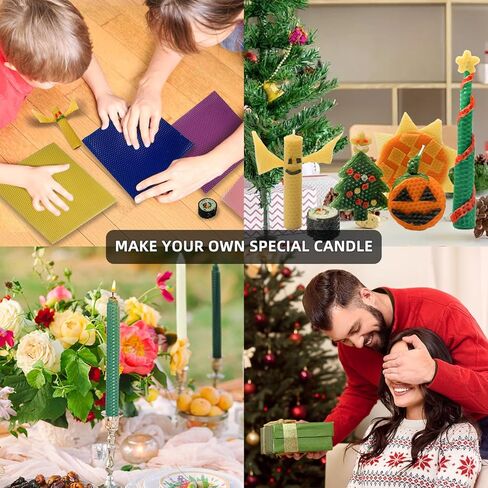 kissingfish Beeswax Candle Making Kit, Colored Beeswax Candle Sheets 12 Pcs, Full DIY Candle Making Kit Include 10 Cotton Candle Wicks,6 Bee Ornaments Decor, 50cm Lace, 6 Gift Tags with Paper Rope in Saudi Arabia