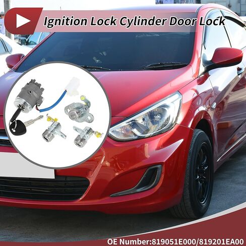 1 Set Ignition Lock Cylinder for Hyundai Accent High/Middle Grade 2006-2011 Ignition Switch Door Lock Cylinder No.819051E000/819201EA00 Metal in Saudi Arabia