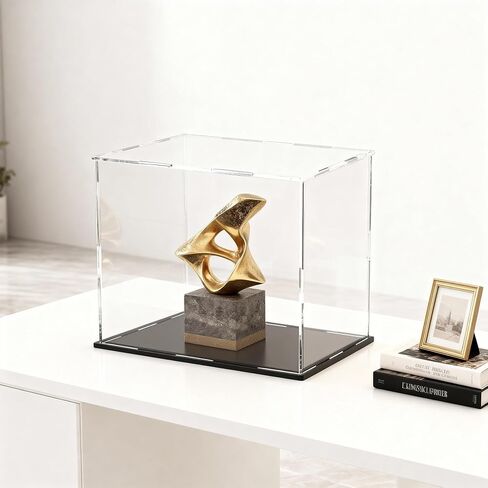 8 Inch Acrylic Case for Display, Clear Display Acrylic Box for Collectibles, Alternative Glass Case with Matt Black Stand for Display Action Figures in Saudi Arabia