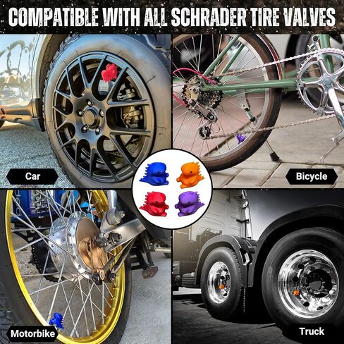 Dinosaur Tire Valve Stem Caps – 4 Pack | 3D Printed Cute Dino Air Caps for Car, Bike, Motorcycle, Truck | Universal Fit Schrader Valve | Fun Vehicle Accessory (Purple) in Saudi Arabia