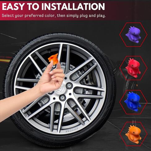 Dinosaur Tire Valve Stem Caps – 4 Pack | 3D Printed Cute Dino Air Caps for Car, Bike, Motorcycle, Truck | Universal Fit Schrader Valve | Fun Vehicle Accessory (Purple) in Saudi Arabia