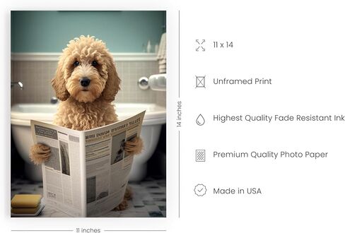 لوحة فنية جدارية للكلاب من Golden Doodle Puppy، ملصق فردي (11 × 14) بوصة غير مؤطر، فن لطيف للكلاب، فن مضحك للكلاب، عاشق رسومات الشعار المبتكرة الذهبية، صور رسومات الشعار المبتكرة الذهبية، ديكور مضحك للكلاب، ديكور رسومات الشعار المبتكرة الذهبية in Kuwait