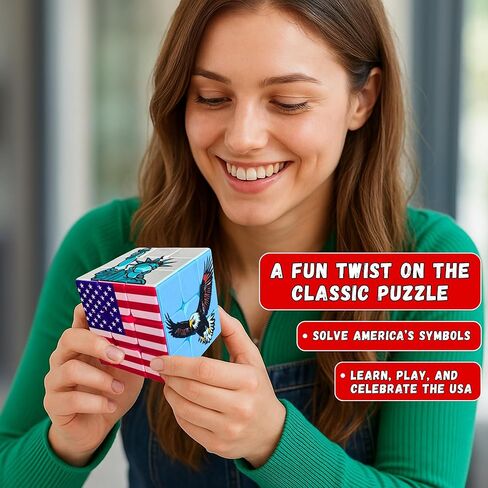 USA 3x3 Speed Cube Puzzle - American-Themed US Patriotic Brain Teaser Toy - Independence Day Decor American Flag, Collectible Souvenir Gift - Challenge Twist Cubes in Saudi Arabia