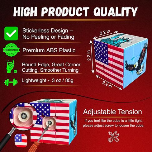USA 3x3 Speed Cube Puzzle - American-Themed US Patriotic Brain Teaser Toy - Independence Day Decor American Flag, Collectible Souvenir Gift - Challenge Twist Cubes in Saudi Arabia