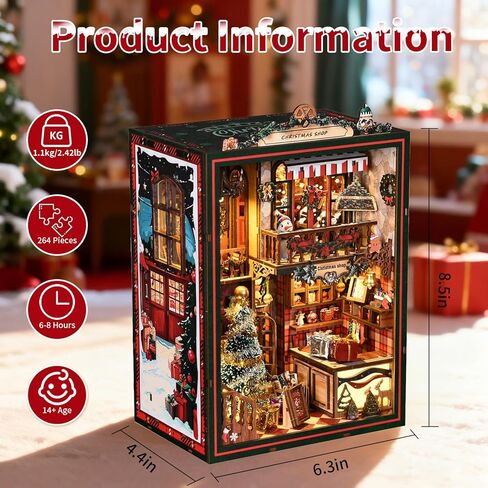 مجموعة كتب زاوية للبالغين، كتيب كتب خشبي ثلاثي الأبعاد، مجموعة كتب مصغرة DIY مع ضوء LED، هدية تزيين رف الكتب اليدوية للبالغين والمراهقين (ليلة سحرية) in Kuwait