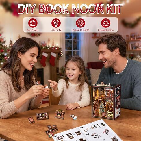 مجموعة كتب زاوية للبالغين، كتيب كتب خشبي ثلاثي الأبعاد، مجموعة كتب مصغرة DIY مع ضوء LED، هدية تزيين رف الكتب اليدوية للبالغين والمراهقين (ليلة سحرية) in Kuwait